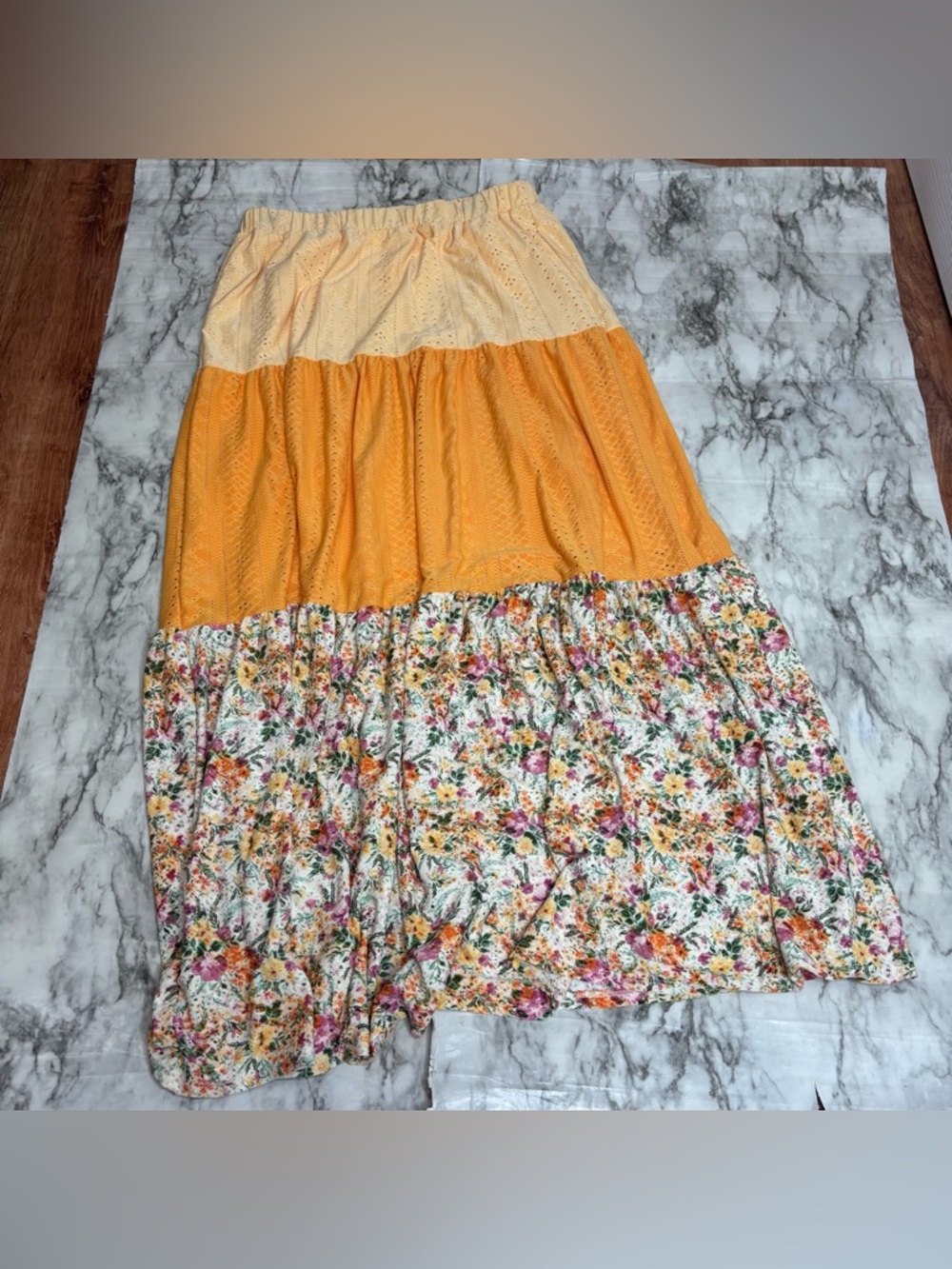LuLaRoe boho Yellow Floral Tiered Maxi Skirt boho Cottagecore small flowy
